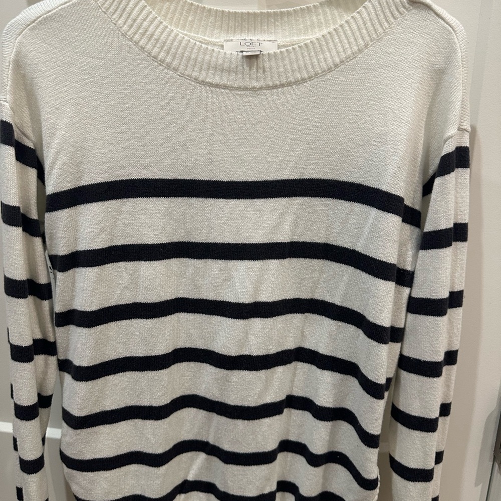 LOFT Cream and GreyStriped Sweater
